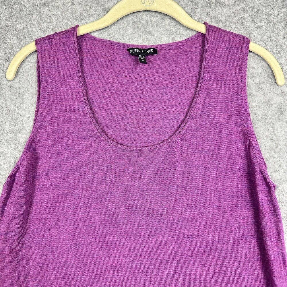Eileen Fisher Knit Tank Top Women M Purple Merino Wool Italian Yarn Quiet Luxury - Picture 2 of 11